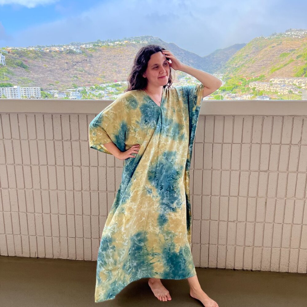 Handmade Dark and Light Green Kaftan Summer Dress Caftan Vacation Pool Party